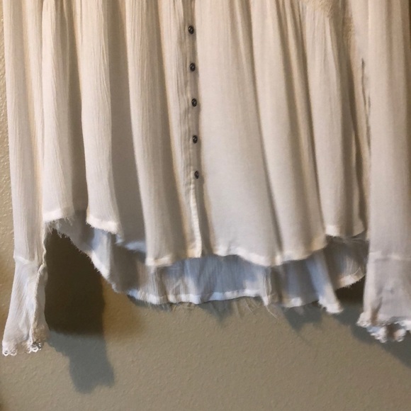 Free People Boho Style Top Beige Long Sleeves Sz M - Picture 3 of 8